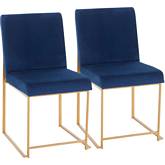High Back Fuji Dining Chair in Blue Velvet & Brushed Gold (Set of 2)